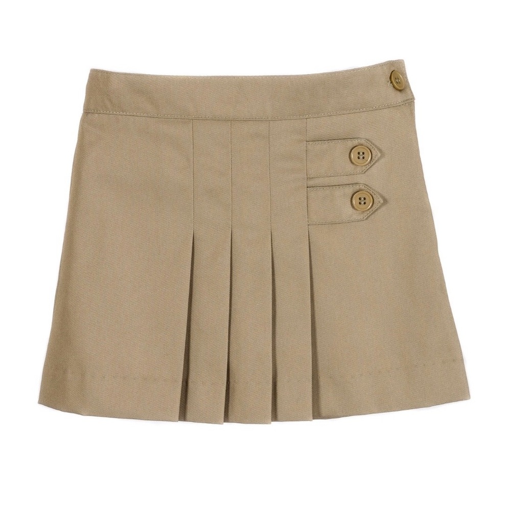 T Planet Uniforms - Girls' Tan Pleated Skort with Button Tab Detail - size 12